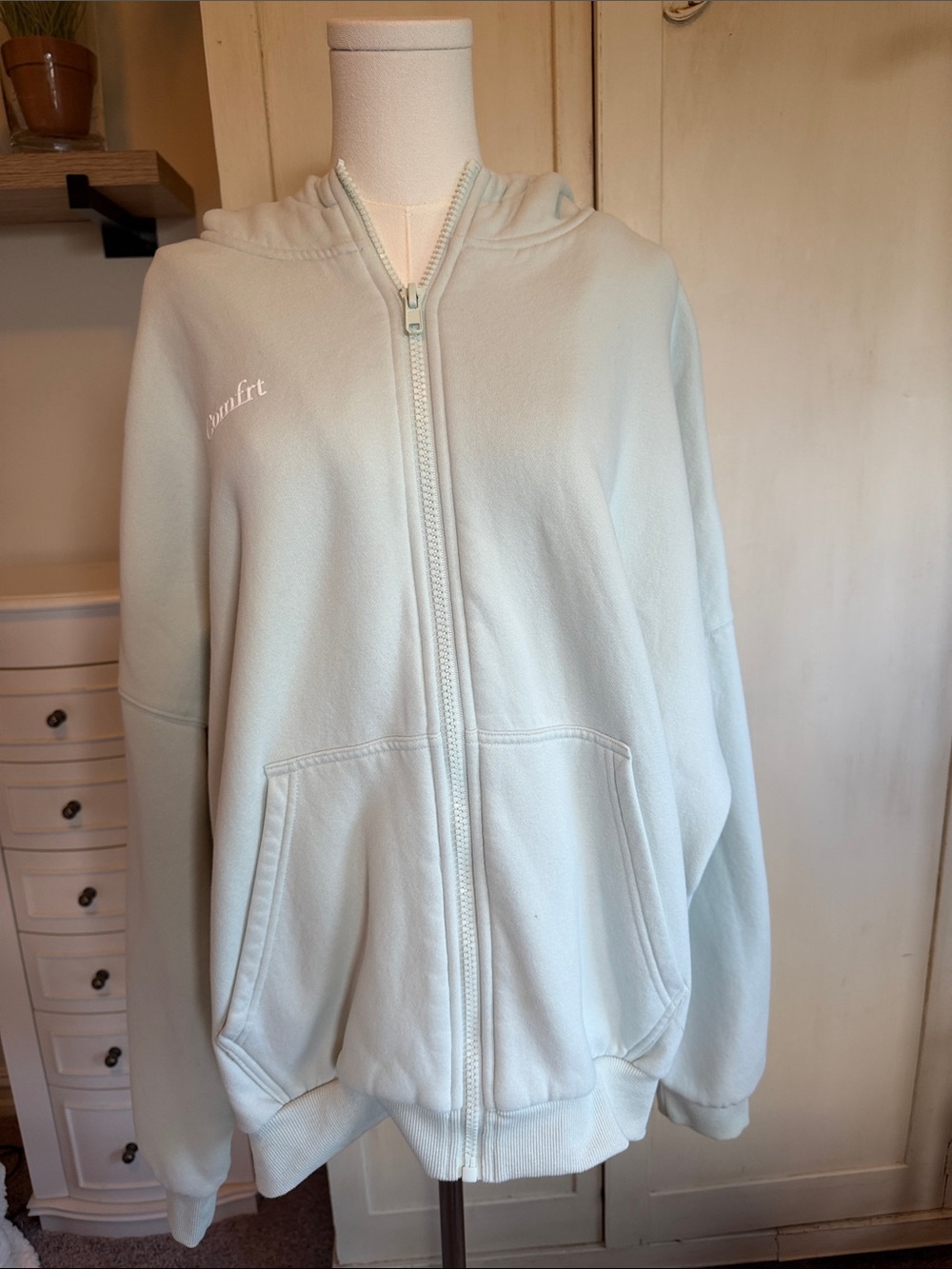 Kids Light Blue Zip-Up Hoodie with Hood and Front Pockets